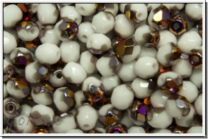 B�hm. Glasschliffperle, feuerpol., 4mm, white, op., half sliperit, 50 Stk.