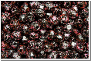 B�hm. Glasschliffperle, feuerpol., 4mm, black, op., pink, tweedy, 50 Stk.