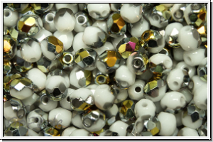 B�hm. Glasschliffperle, feuerpol., 4mm, white, op., half marea, 50 Stk.