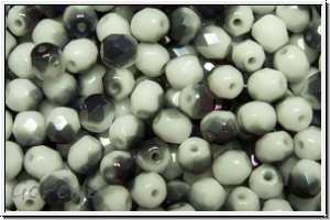 B�hm. Glasschliffperle, feuerpol., 4mm, white, op., half brown flair, 50 Stk.
