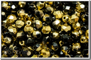B�hm. Glasschliffperle, feuerpol., 4mm, black, op., half brass, 50 Stk.