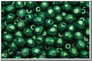 B�hm. Glasschliffperle, feuerpol., 4mm, white, op., dk. green, gold shine, 50 Stk.