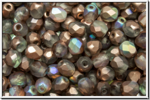 B�hm. Glasschliffperle, feuerpol., 4mm, crystal, trans., copper AB, matte, 50 Stk.