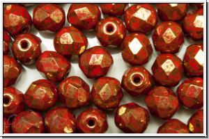 B�hm. Glasschliffperle, feuerpol., 6mm, red, op., lila marbled, 25 Stk.