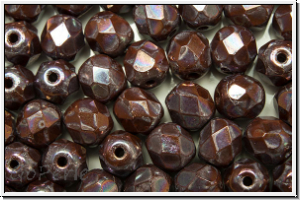 B�hm. Glasschliffperle, feuerpol., 6mm, terracotta, op., nebula, 25 Stk.
