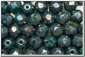 B�hm. Glasschliffperle, feuerpol., 6mm, blue turquoise, op., nebula, 25 Stk.