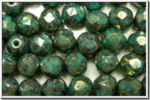 B�hm. Glasschliffperle, feuerpol., 6mm, blue turquoise, op., lila marbled, 25 Stk.