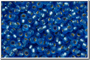 RR-11-0019f, MIYUKI Rocailles, 11/0, sapphire, trans., silver-ld., matte, 10g