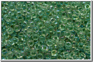 RR-11-0277, MIYUKI Rocailles, 11/0, crystal, trans., lime-ld., AB, 10g