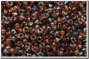 RR-11-4502, MIYUKI Rocailles, 11/0, amber, dk., trans., picasso, 10g