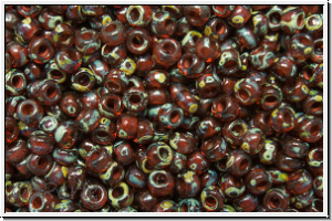 RR-11-4503, MIYUKI Rocailles, 11/0, red, trans., picasso, 10g