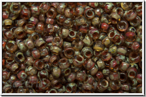 RR-11-4505, MIYUKI Rocailles, 11/0, topaz, lt. smoke, trans., picasso, 10g