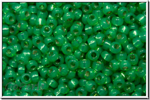 RR-11-0646, MIYUKI Rocailles, 11/0, green, mint (dyed), opal, silver-ld., 10g