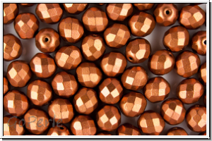 B�hm. Glasschliffperle, feuerpol., 8mm, copper, dk., metallic, satin, 10 Stk.