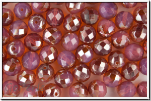 B�hm. Glasschliffperle, feuerpol., 8mm, rose, opal, apricot luster, 10 Stk.
