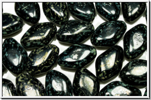 B�hm. Glasperle, Raute, 15x10x5,8mm, black, op., silver picasso, 5 Stk.