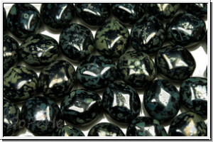 B�hm. Glasperle, Raute, 8,6x7,8x4,8mm, black, op., silver picasso, 10 Stk.