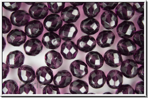 B�hm. Glasschliffperle, feuerpol., 8mm, amethyst, trans., 10 Stk.