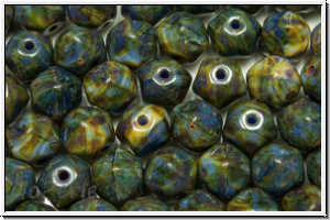 B�hm. Glasperle, free form, 6,5mm, blue, op., picasso, 10 Stk.