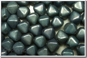 b�hm. Glasperle, Bicone, 6mm, white, opal, blue/grey marbled, 30 Stk.