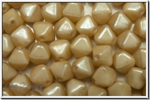b�hm. Glasperle, Bicone, 6mm, white, opal, champagne luster, 30 Stk.