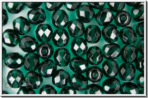 B�hm. Glasschliffperle, feuerpol., 8mm, emerald, dk., trans., 10 Stk.