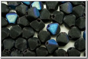 b�hm. Glasperle, Bicone, 6mm, black, op., matte, AB, 30 Stk.