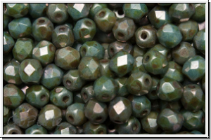 B�hm. Glasschliffperle, feuerpol., 4mm, white, alabaster, blue/brown marbled, matte, 50 Stk.