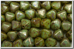 b�hm. Glasperle, Bicone, 6mm, aqua, op., silver picasso, 30 Stk.