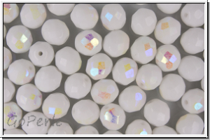 B�hm. Glasschliffperle, feuerpol., 8mm, white, op., AB, 10 Stk.
