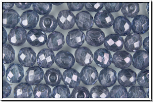 B�hm. Glasschliffperle, feuerpol., 8mm, crystal, trans., blue luster, 10 Stk.