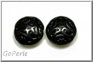 b�hm. Glasperle, Linse, gemustert, 10mm, black, op., 1 Stk.