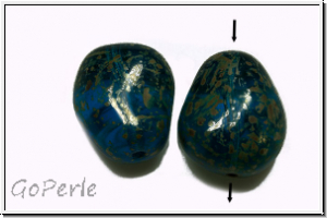 B�hm. Glasperle, Nugget, 15x13mm, capri blue, lt., trans., silver picasso, 1 Stk.