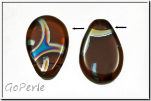 B�hm. Glasperle, Tropfen, flach, 12x18mm, topaz, darkest, trans., peacock, 1 Stk.
