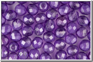 B�hm. Glasschliffperle, feuerpol., 8mm, crystal, trans., lila half waxed, 10 Stk.