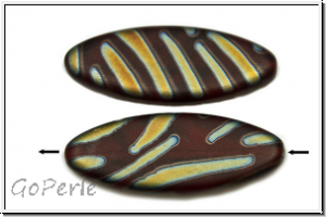 B�hm. Glasperle, Canoe, 30x12mm, hyacinth, trans.,matte, peacock, 1 Stk.