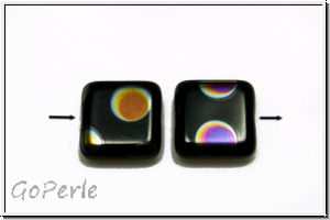 B�hm. Glasperle, Quadrat, 10x10x3,8mm, black, op., peacock, 5 Stk.