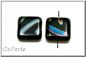 B�hm. Glasperle, Quadrat, 10x10x3,8mm, black, op., zebra, 5 Stk.