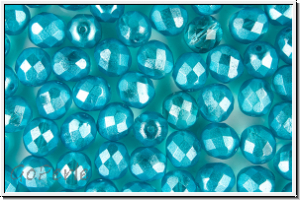 B�hm. Glasschliffperle, feuerpol., 8mm, crystal, trans., turquoise half waxed, 10 Stk.