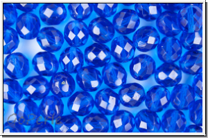 B�hm. Glasschliffperle, feuerpol., 8mm, blue, capri, trans., 10 Stk.