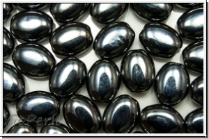 b�hm. Glasperle, Olive, flach, 8x6x3,6mm, hematite, met., 10 Stk.