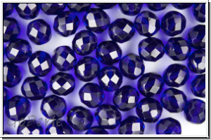 B�hm. Glasschliffperle, feuerpol., 8mm, cobalt, trans., 10 Stk.