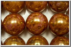 b�hm. Glasperle, rund, 12mm, white, opal, red glaze, 1 Stk.