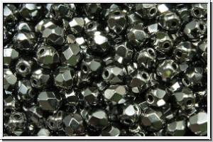 B�hm. Glasschliffperle, feuerpol., 4mm, black, op., full chrome, 50 Stk.