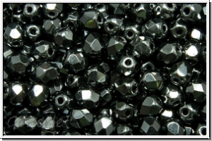 B�hm. Glasschliffperle, feuerpol., 4mm, black, op., full silver chrome, 50 Stk.