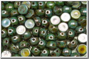2-Loch-Cabochon, 6mm, white, op., blue/brown marbled, 20 Stk.