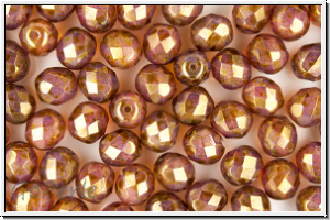 B�hm. Glasschliffperle, feuerpol., 8mm, white, opal, rose gold luster, 10 Stk.