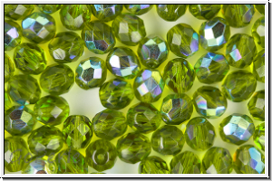 B�hm. Glasschliffperle, feuerpol., 8mm, olivine, trans., 10 Stk.