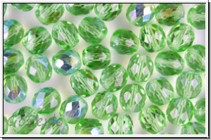 B�hm. Glasschliffperle, feuerpol., 8mm, peridot, trans., AB, 10 Stk.