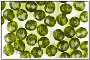 B�hm. Glasschliffperle, feuerpol., 8mm, olivine, dk., trans., 10 Stk.